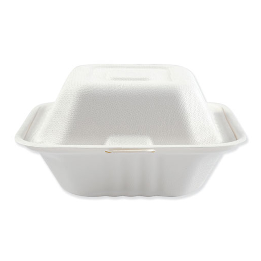 Bagasse Carryout White 6"x6"x3.2" 1-Sec 500/cs