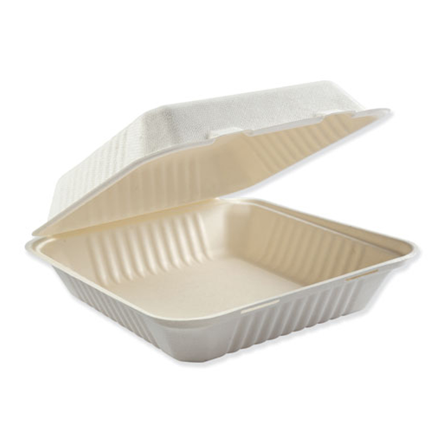 Bagasse Carryout White 1-comp. 9"x9" 200/cs