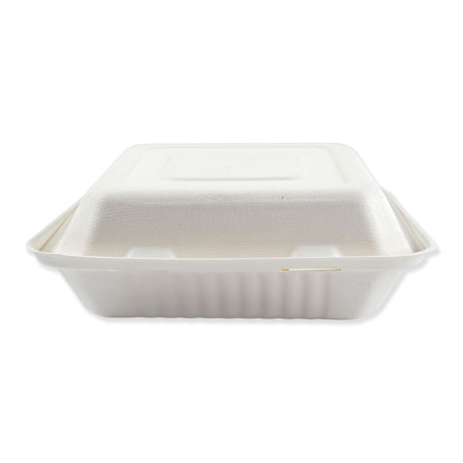 Bagasse Carryout White 9"x9"x3.2" 3-Sec 200/cs