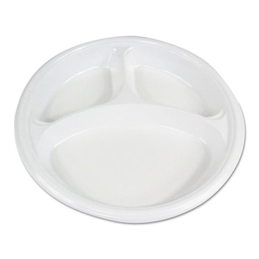 Plastic Plate 3-Section 10" White 500/cs