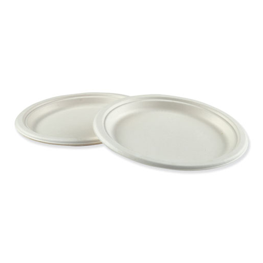 Bagasse Plate 9" White Compostable 500/cs