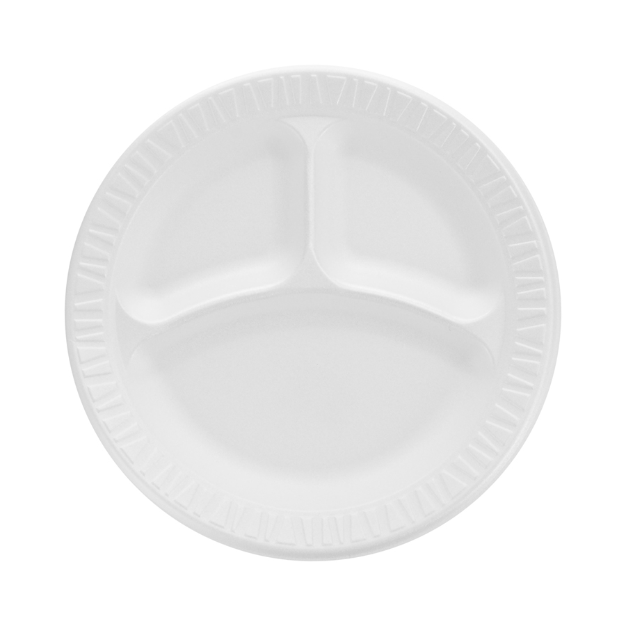 Foam Plate Unlaminated 9" 3Sec White 500/cs