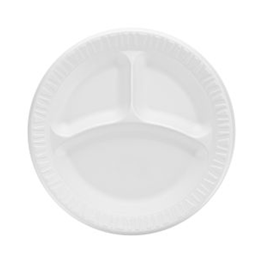 Foam Plate 9" Laminated 3-Section White 500/cs