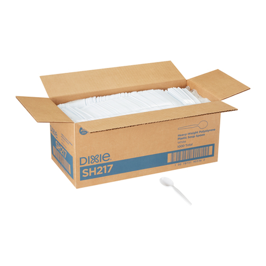 Plastic Soup Spoon Heavy Ps White Bulk 1000/cs