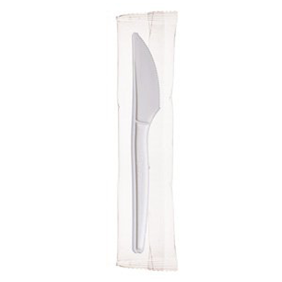 Plastic Knife White Medium Wrapped 750/cs