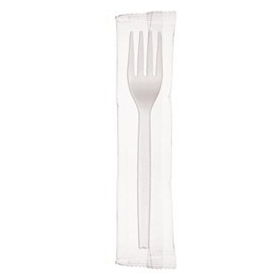 Plastic Fork White Medium Wrapped 750/cs