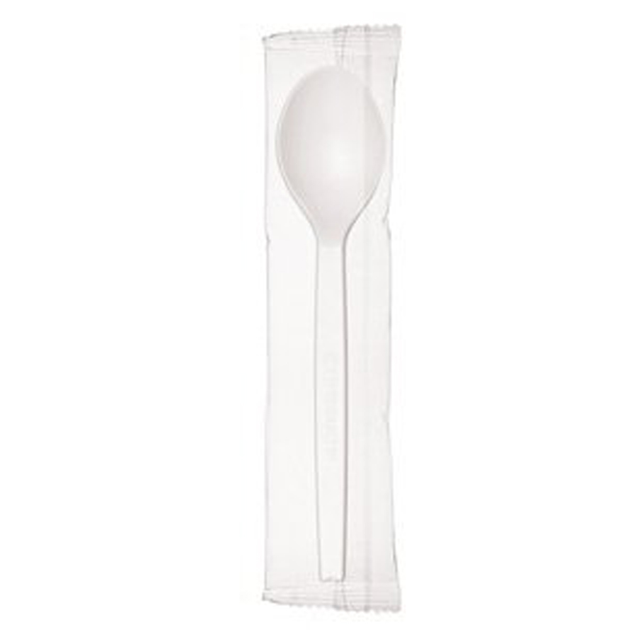 Plastic Spoon White Medium Wrapped 750/cs