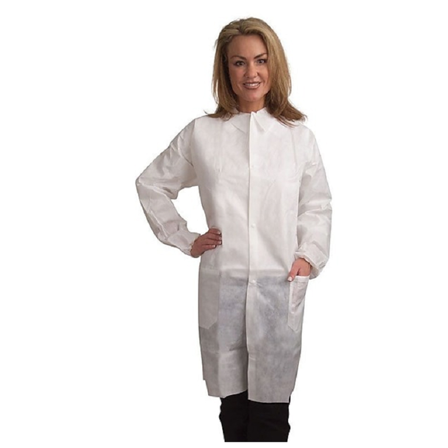 Labcoat Elast Wrist Wht Polypro 3-Pkt Lrg 30/cs