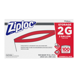 Ziploc Bags 2 Gallon  15"X13" 1.75mil 100/cs