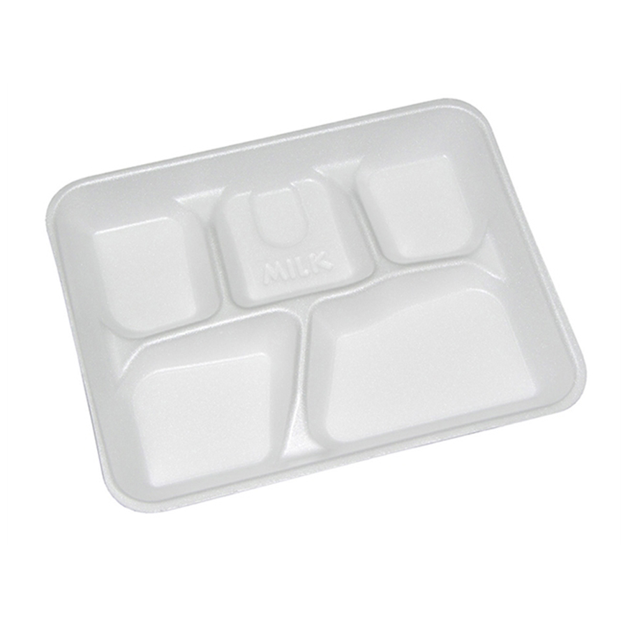 Foam Tray 5-Section 8.25"X10.5" White 500/cs